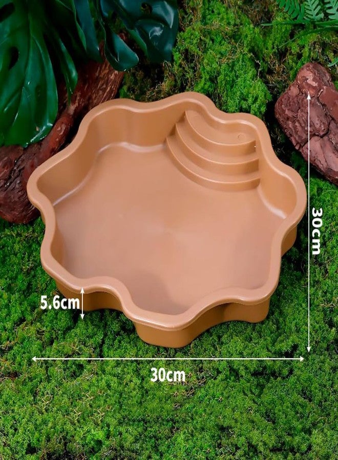 HIERYAN Turtle Bathing Pool, Reptile Feeding Dish Water Pot, Landscape Fish Tank Decoration, Lizard Turtle Bathing Pool for Aquatic Climbing Pet - Earthy Yellow - Image 2